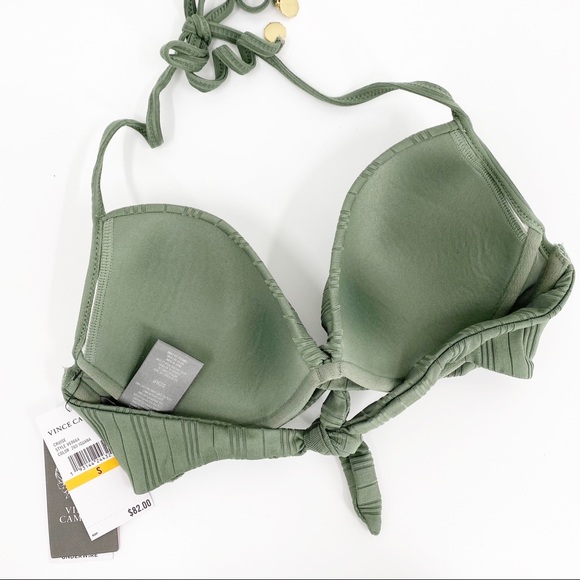 Vince Camuto IGUANA Green Ripple Wrap-Front Halter Bikini Swim Top Size Small - Picture 6 of 12